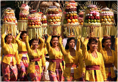 Traditional Balinese ceremony using fruit